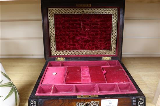 A Victorian rosewood and mother of pearl sewing box